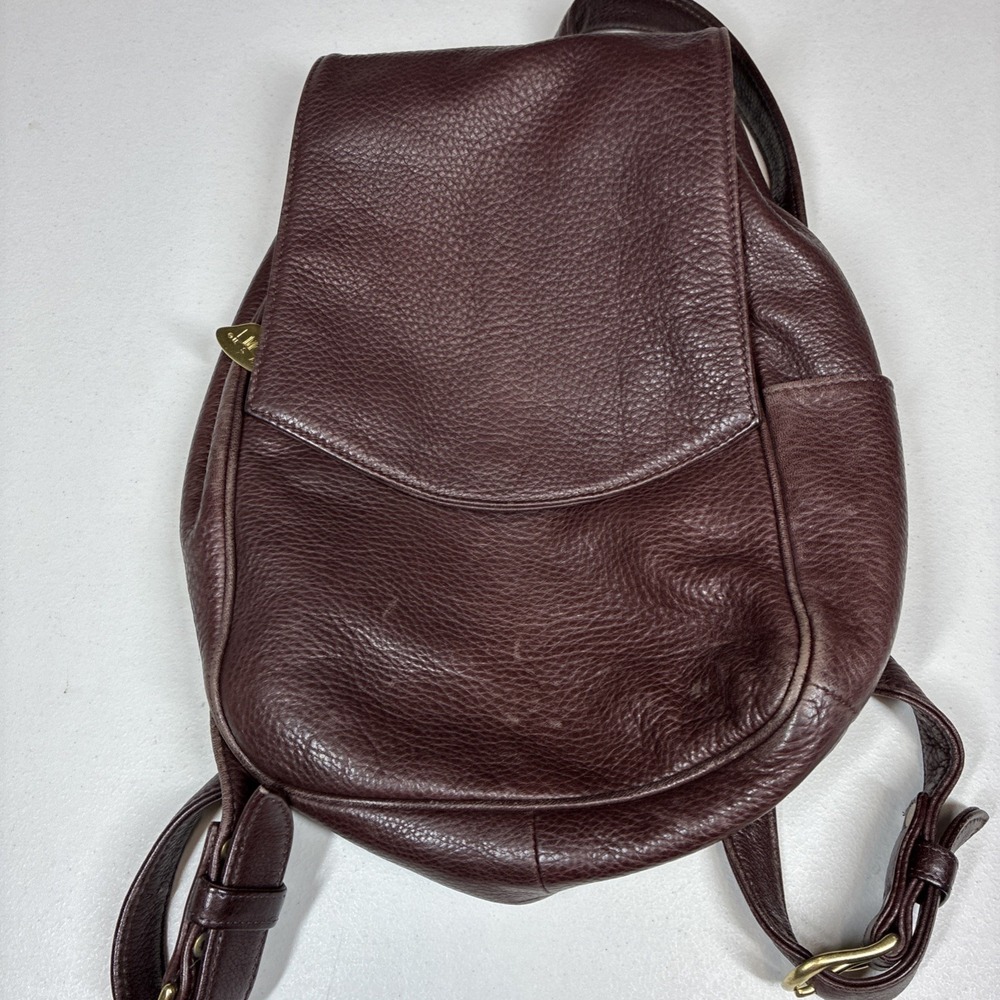 Vintage Libaire Pebbled‎ Brown Leather Backpack Adjsutable Flap Y2K Soft 10x14